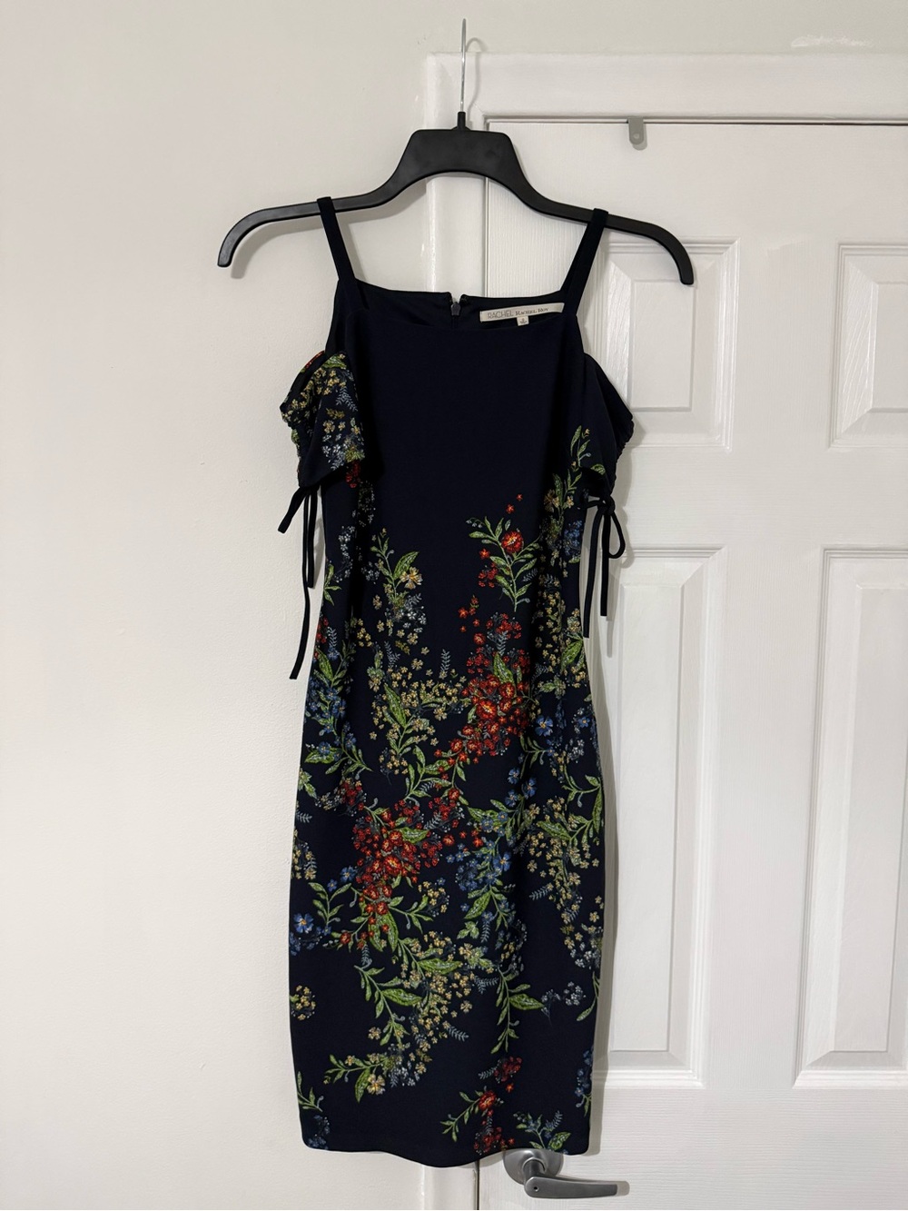 RACHEL Rachel Roy Navy Cold-Shoulder Mini Dress with Red & Green Floral Print